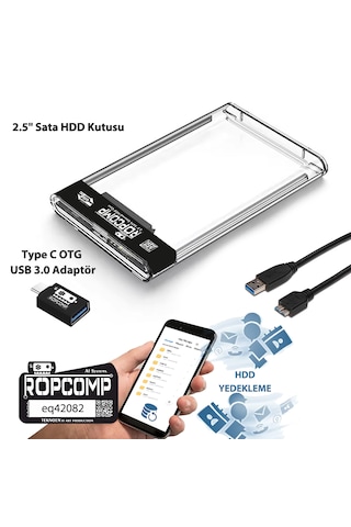 Ropcomp 2.5" Sata Hdd Kutusu Telefon Yedekleme Type C Otg Usb