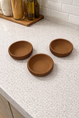 Ahşap Görünümlü 3 Lü Dekoratif Kase Seti Modern Çerezlik & Sunumluk Bej Bej
