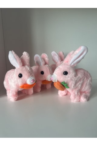 Sesli Hareketli Zıplayan Işıklı Peluş Tavşan Oyuncak Pembe Havuçlu, Elektrikli Çocuk Hediyesi 3+ Yaş Diğer