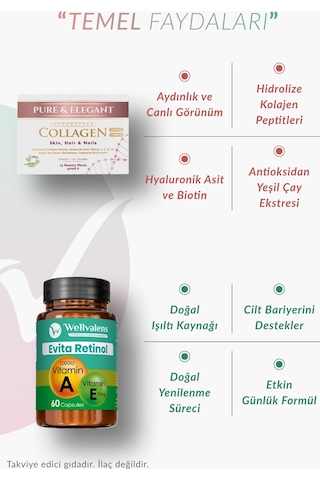 Wellvalens Kolajen Shot & Evita Retinol Kolajen Hyaluronik Asit Vitamin A & E Bakım Paketi