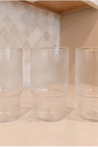 3'lü Borosilikat Cam Bardak Seti İnce Çizgili Şeffaf Su Bardağı Meşrubat Bardağı Modern Cam Bardak Takımı 7x12 Cm Şeffaf Şeffaf