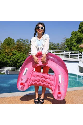 Ikkb Yetişkin Açık Su Eğlence Pvc Şişme Şeffaf U Şeklinde Pullu Şezlong Pembe