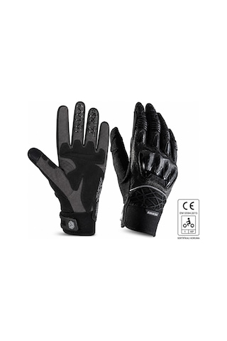 Ebakbak Motosiklet Eldiveni Full Koruma Ayarlanabilir Bilek Bantı Deri Microfiber Kumaş Motor Eldiven Black