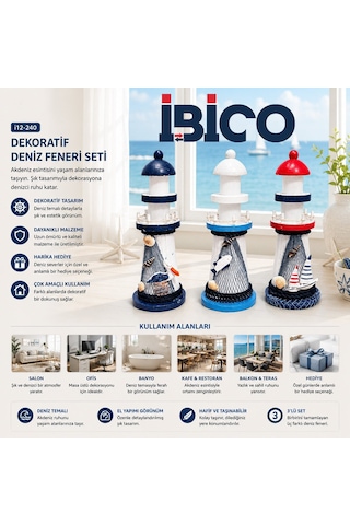 İbico İ12-240 Ahşap Deniz Feneri Maketi - Masaüstü Dekoratif Büyük Boy 22 Cm- 6'li Paket Diğer
