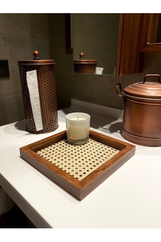 Rattan Hazeran Kare Tepsi Eskitme Model-24x24 Cm %100 Doğal Hazeran