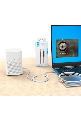 Ekılıf - Aux Audio Kablo 3.5mm 1m Au-707 Örgü Tasarımlı Aux Audio Kablo 3.5mm 1m - Siyah - T37800 Siyah