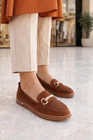 Modaonn Kadın Süet Tokalı Loafer Taba