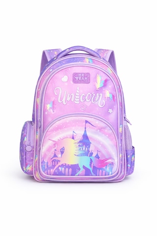 Me Team Unicorn Kız Çocuk Sırt Çantası - Çok Bölmeli Su İtici Özellikli Ergonomik Okul Çantası Lila
