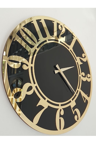 Ayna Denizi Golden Latin Black Model Altın Siyah Renk 50 Cm Dekoratif Aynalı Duvar Saati Siyah