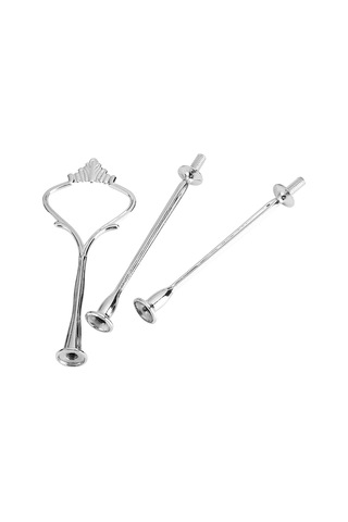 Çok Katlı Pasta Tabağı Standı Saplı Meyve Tabağı Tutucu 3 Katlı Taç Gümüş