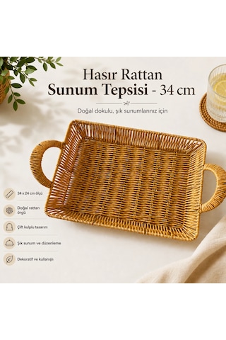 Hasır Rattan Sunum Tepsisi- 34 Cm Çok Renkli