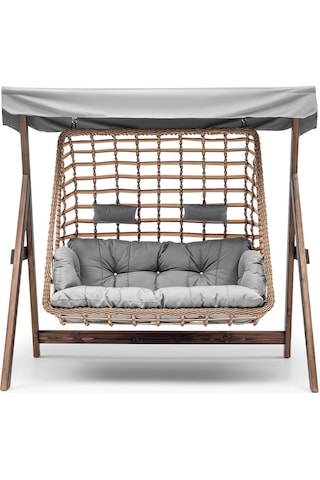 Girne Swing Ahşap Rattan Salıncak Dış Mekan Bahçe Balkon Ve Teras Ceviz