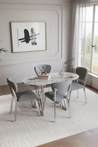 Mutfak Masası Takımı 4 Kişilik Masa Takımı Elma Avangarde Yemek Masa Takımı 70 120 Gümüş