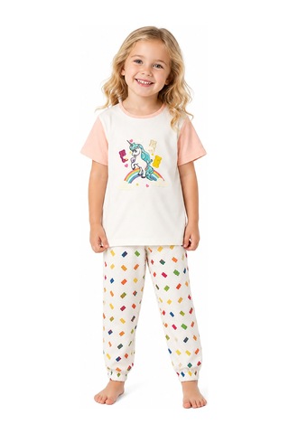 Harıbo Haribo Lisanslı Unicorn Baskılı Ayıcık Desenli Pijama Takımı Pudra