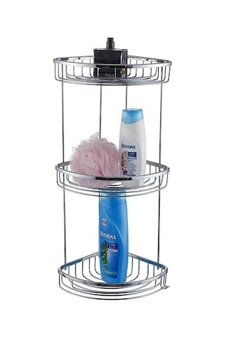 Geseus Pirinç Banyo Köşelik Şampuanlık Duş Rafı Üç Katlı Ömür Boy Çok Renkli