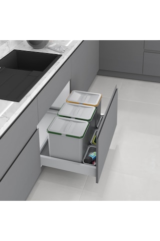 Starax Çöp Kovası Çekmece İçi 80cm Otomatik 12+12+12+1+1+1Lt Gri