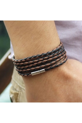 Gogoey Dbg9595 Erkek Deri Bileklik Siyah - Kahve Çok Renkli