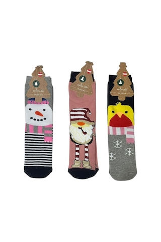 3'lü Yılbaşı Havlu Kadın Soket Çorap Çok Renkli