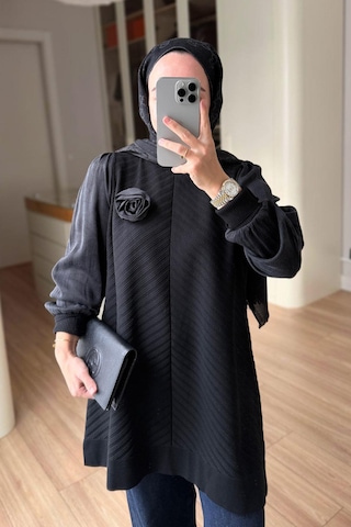Kahijab Gül Detay Merserize Tunik - Siyah