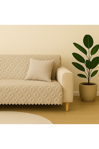 Şönil Jakarlı Kaymaz Koltuk Örtüsü 175x215 Cm Çekyat Uyumlu, Yıkanabilir Taş