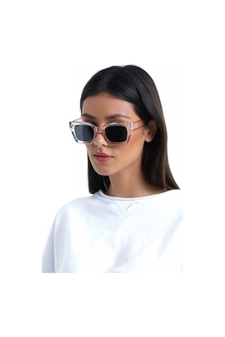 Mobgift Cat Eye Kalın Dörtgen Güneş Gözlüğü Şeffaf - Siyah