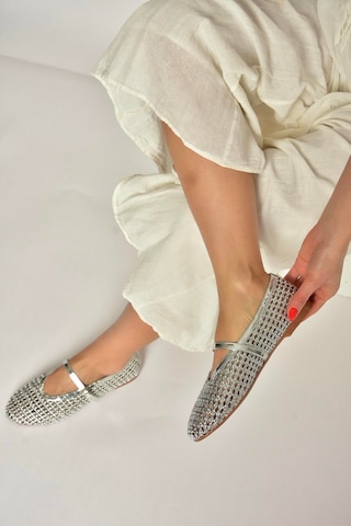 Fox Shoes Y820724109 Gümüş File Görünümlü Kadın Babet Gümüş
