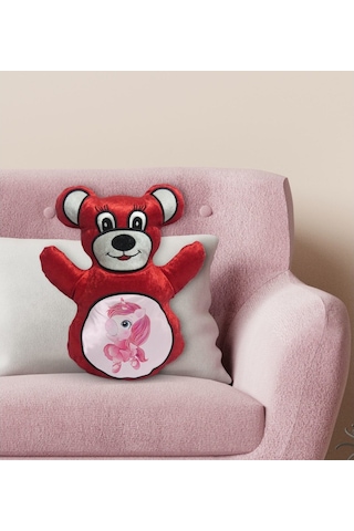 Bk Gift Unicorn Tasarımlı Kırmızı Ayıcık Yastık-3