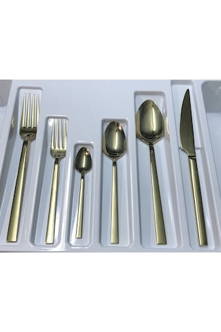 Titanyum Gold 6 Kişilik 36 Parça Kaşık Çatal Bıçak Seti Altın