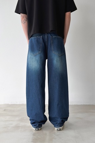 Flaw Çizgili Baggy Jean-29096 Lacivert