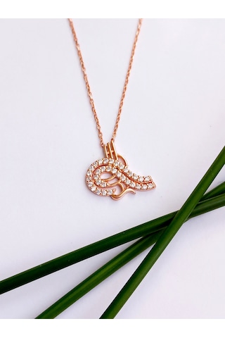 Gümüş Zirkon Taşlı Gold Osmanlı Tuğrası Trend Kadın Kolye Öğretme
