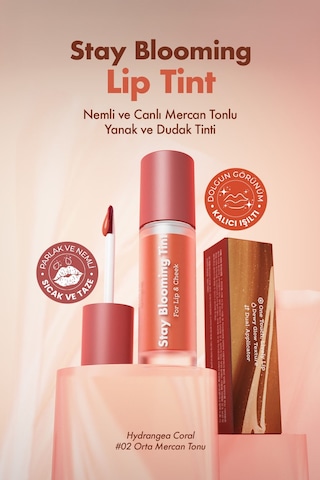 Unpa Nemli ve Canlı Mercan Tonlu Yanak ve Dudak Tinti UNPA Bubi Bubi Stay Blooming Tint