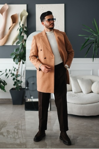 Avni Ceylan Premium Orange Slim Fit Erkek Kaşe Kaban Turuncu