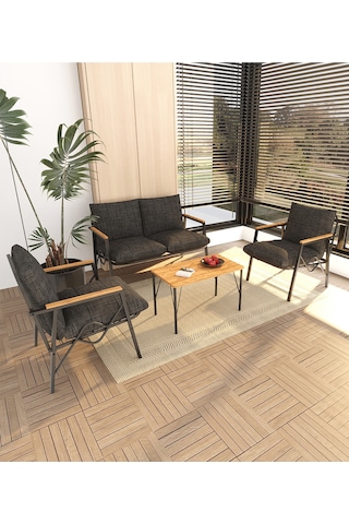 Doruk Home Balkon, Bahçe, Cafe, Metal Koltuk Takımı, Bahçe Takımı , Çay Seti, 2 1 1 Orta Sehpalı Atrasit Gri