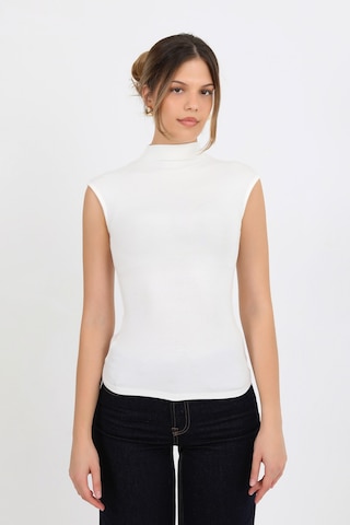 Hdm Kadın Ekru Yarım Balıkçı Sıfır Kol Yumuşak Örme Bluz - H6178
