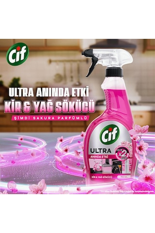 Cif Ultra Hızlı Ve X2 Güçlü Kir & Yağ Sökücü Sakura Parfümü İle Etkili Temizlik 750 Ml X4 Diğer