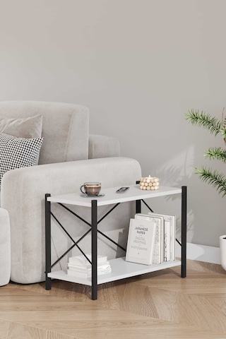 Koltuk Yani Sehpa Siyah Profil Beyaz Sunta 60x24x44 Cm Mtl021 Siyah-beyaz