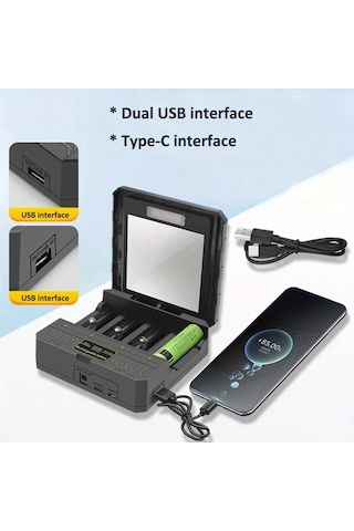 Xuweiwei Güneş Enerjili Siyah 18650 21700 26650 Li İon Pil Şarj Cihazı 3 7v Çok Fonksiyonlu Usb Şarj Aleti 1 Bilgisayar