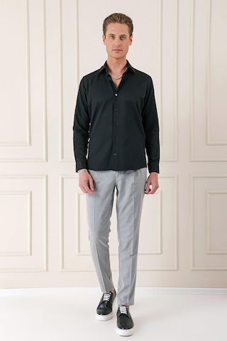 Efor Gk 718 Slim Fit Dokulu Pamuklu Klasik Siyah Gömlek Siyah