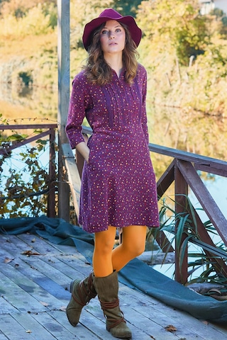 Gömlek Yaka Düğme Detaylı Dantelli Pazen Elbise Desenli