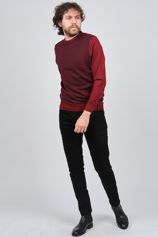 Pave Erkek Bisiklet Yaka Desenli Yün Kazak 4537043 Bordo Bordo