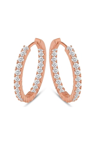 Halka Gümüş Küpe Zirkon Taşlı Rose Büyük