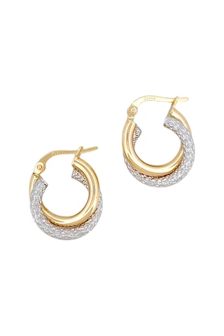 Altın Nesil 14 Ayar Altın Beyaz Kumlu Çift Halka Yuvarlak Küpe Sarı Altın