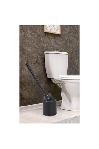Silikon Wc Tuvalet Banyo Fırçası Klozet Fırçası Siyah Oval Siyah Diğer