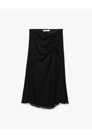 Koton Slim Fit Büzgülü A Kesim Midi Etek Siyah 6sal70065ık