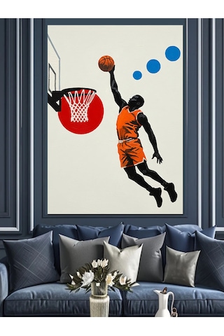 Ahşap Tablo Basketbolcu Smaç Basan Silüet