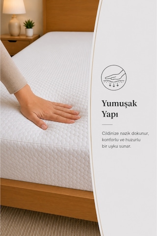 Fitted Bazalı Sıvı Geçirmez Yatak Alezi Ve 2'li Yastık Alez Koruyucusu Beyaz Beyaz