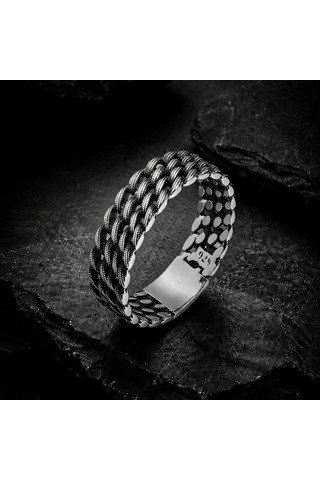 Gurmet Zincir Model Eskitme Vintage Tek Gümüş Alyans Yüzük Beyaz