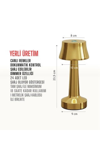 Zenlight Metal Dokunmatik Şarjlı Masa Lambası Altın