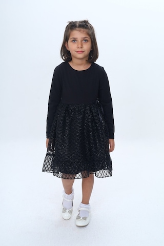 Toontoy Kız Çocuk Fırfırlı Tüllü Elbise Siyah