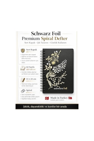 Schwarz Foil Siyah Sayfalı Sert Kapak Spiral Defter, Beyaz Kalem Hediyeli, 60 Sayfa, 14 20 Cm, Gold, Beyaz Folyo Çiçek Desenli Siyah Kapak, Tam Açılabilir Spiral Cilt, Günlük Not İçin Premium Defter 124-Pembe